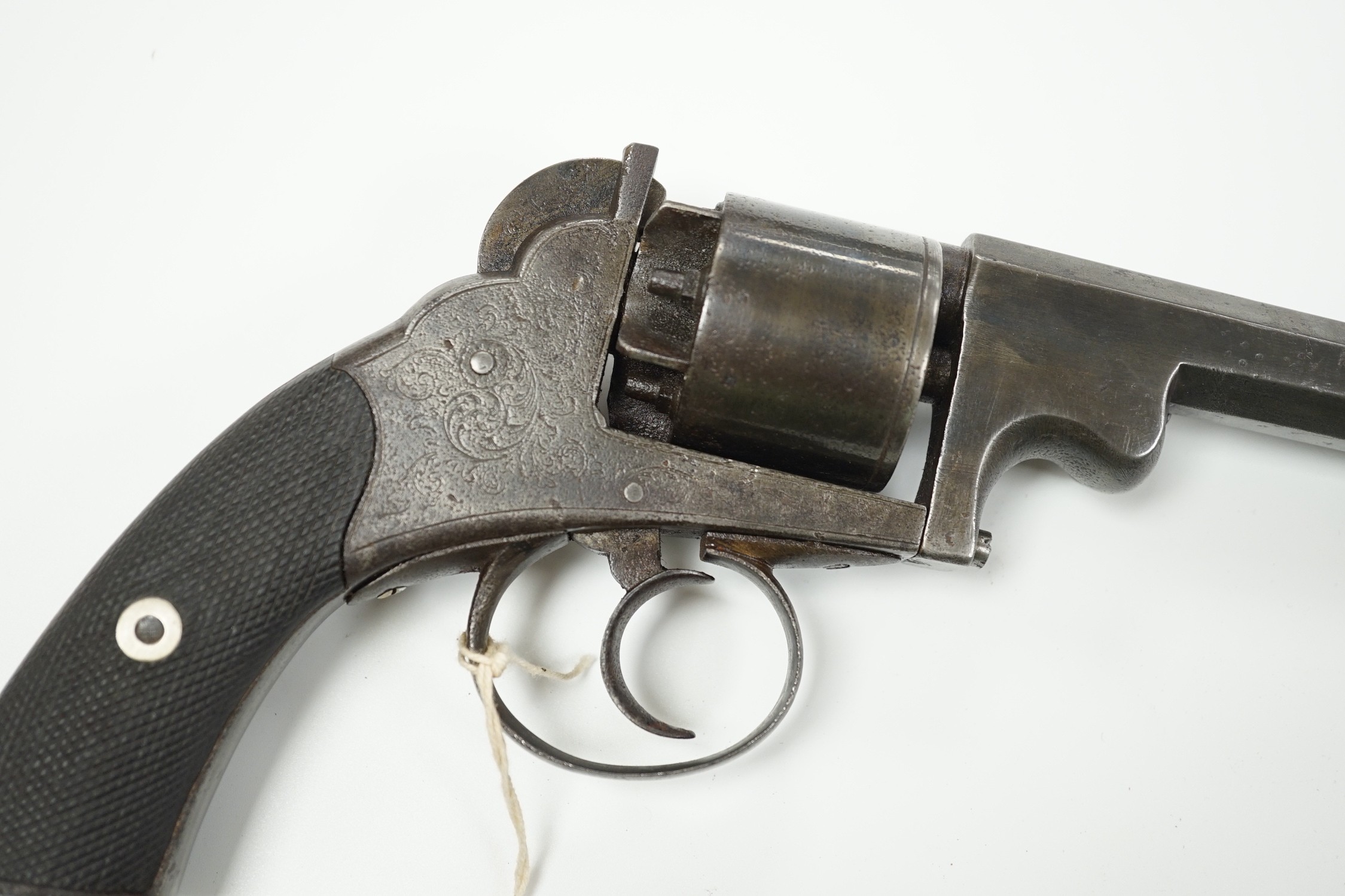 An English double action percussion open frame revolver, Patent No. A 721, c.1850